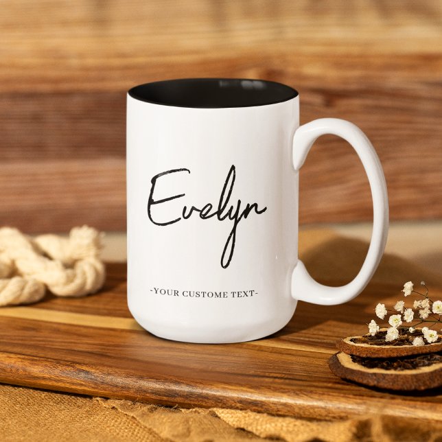 Caneca De Café Em Dois Tons Nome Simples em Letra de Cursiva Texto Personaliza (Criador carregado)