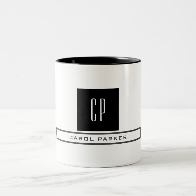 Caneca De Café Em Dois Tons Nome Simples Simples do Monograma Profissional Mod (Centro)