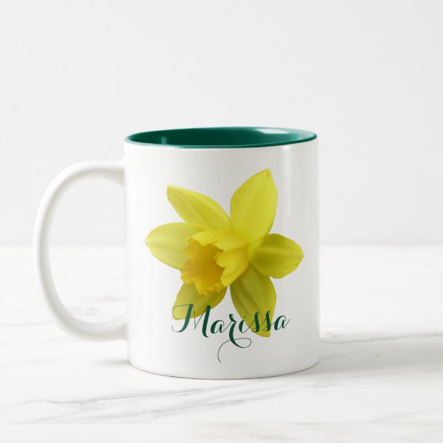 Caneca De Café Em Dois Tons Nome Verde Amarelo Daffodil Bloom (Esquerda)