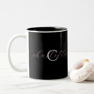 Caneca De Café Em Dois Tons Nomes de Monograma de Casal Personalizados Pretos