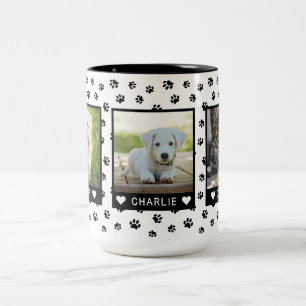 Caneca De Café Em Dois Tons Nomes de Três Fotos de Animais de Estimação Person