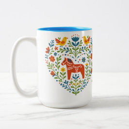 Caneca De Café Em Dois Tons Nordic Folk Art Dala Horse Heart Pattern Mug