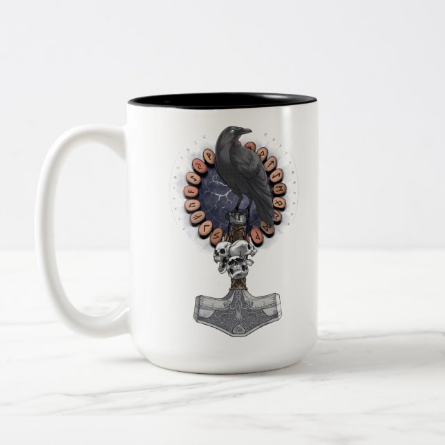 Caneca De Café Em Dois Tons Norse Viking Raven Hammer (Esquerda)