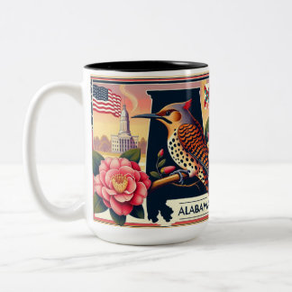 Caneca De Café Em Dois Tons Norte do Alabama Flicker Bird & Camellia Flower