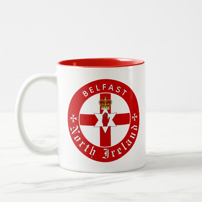 Caneca De Café Em Dois Tons North Ireland Coffee Mug, Belfast, Ulster Flag (Esquerda)
