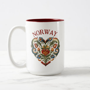 Caneca De Café Em Dois Tons Noruega Rosemaling Folk Art Heart