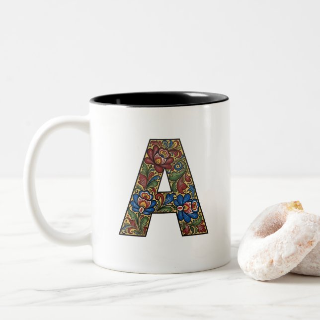 Caneca De Café Em Dois Tons Norwegian Rosemaling Norway Initial A Mug (Com Donut)