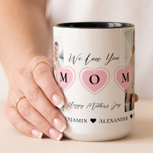 Caneca De Café Em Dois Tons Nós Amamos Você Mamãe Coração Colagem de Fotos Per