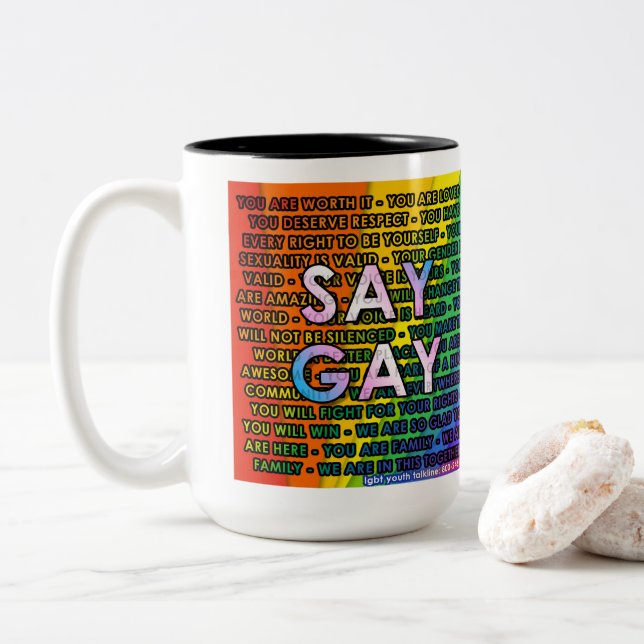 Caneca De Café Em Dois Tons Nós dizemos GAY de café de dois tons (Com Donut)