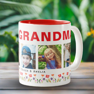 Caneca De Café Em Dois Tons Nós te amamos Vovó Flores 5 Fotos Lembrança