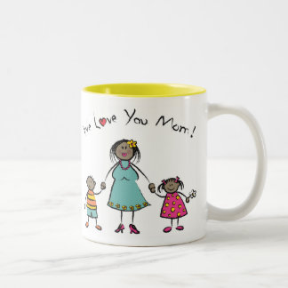 Caneca De Café Em Dois Tons Nós Te Amo Mãe Família Cartoon Feliz Dia de as mãe