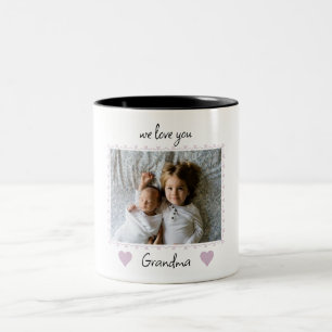 Caneca De Café Em Dois Tons Nós Te Amo Vovó Corações Rosa Foto Personalizada