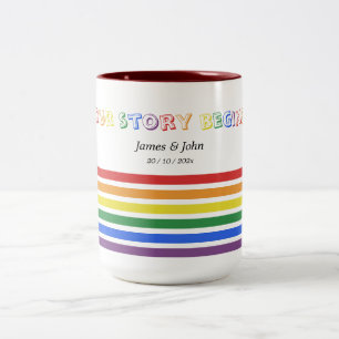 Caneca De Café Em Dois Tons Nossa História Começa Arco-Íris Bandeira LGBTQ Cas