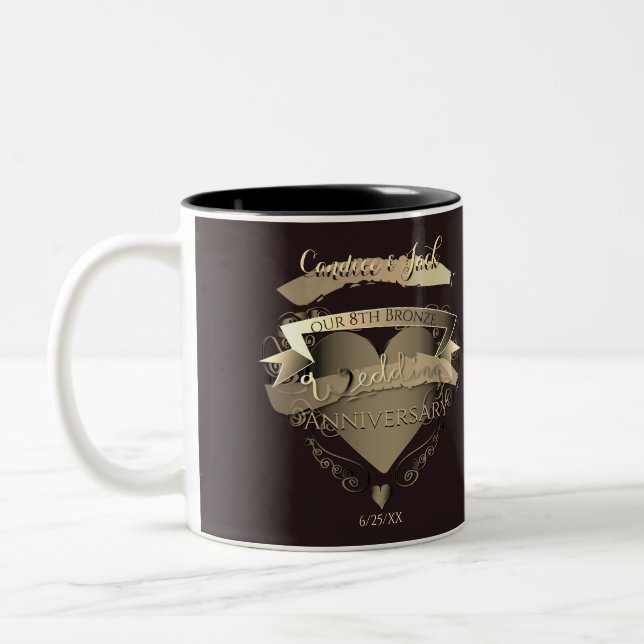 Caneca De Café Em Dois Tons "Nosso 8º aniversário de casamento em bronze" (Esquerda)