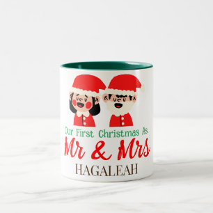 Caneca De Café Em Dois Tons Nosso Primeiro Natal como Sr. e Sra. Newlywing