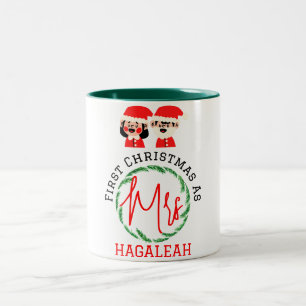 Caneca De Café Em Dois Tons Nosso Primeiro Natal como Sr. e Sra. Newlywing