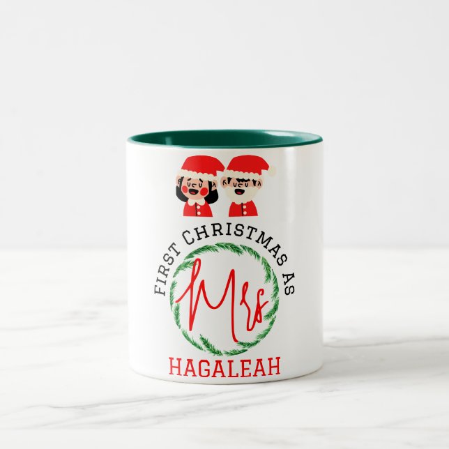 Caneca De Café Em Dois Tons Nosso Primeiro Natal como Sr. e Sra. Newlywing (Centro)