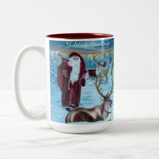 Caneca De Café Em Dois Tons Nostalgic Painted Santa and Reindeer 15 oz. Mug 