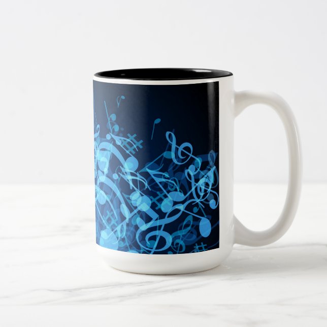Caneca De Café Em Dois Tons Notas de Música Azul (Direita)