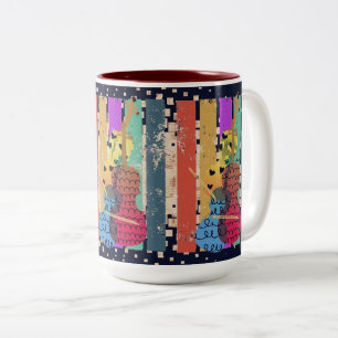 Caneca De Café Em Dois Tons Notas De Música E Bass Duplos