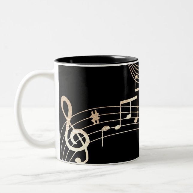 Caneca De Café Em Dois Tons Notas Musicais Douradas em Preto Médio (Esquerda)