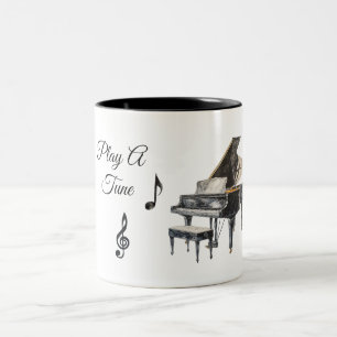 Caneca De Café Em Dois Tons Notas Musicais Negras Piano