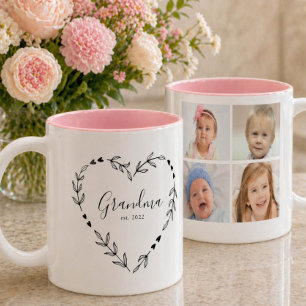Caneca De Café Em Dois Tons Nova Avó Ano Est. Quatro Colagem de Fotos