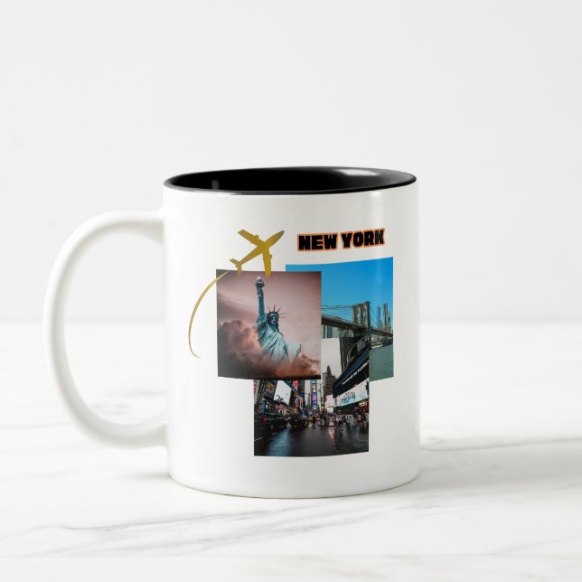 Caneca De Café Em Dois Tons Nova Iorque Vibes - Colagem Urbana de Viagem (Esquerda)