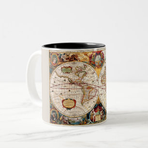 Caneca De Café Em Dois Tons Nova medieval, histórica antiga Totius do mapa do