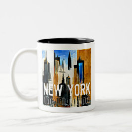 Caneca De Café Em Dois Tons Nova York - A Grande Pintura Abstrato Apple