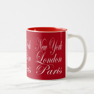 Caneca De Café Em Dois Tons Nova York London Paris - Slogan da Tipografia