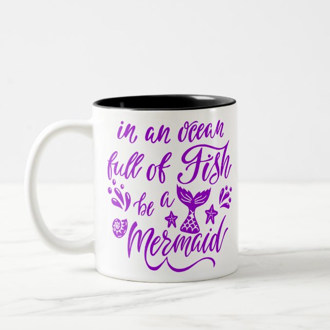Caneca De Café Em Dois Tons Num Oceano De Peixes Ser Uma Sereia # (Esquerda)