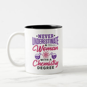 Caneca De Café Em Dois Tons Nunca subestime uma mulher com grau de química