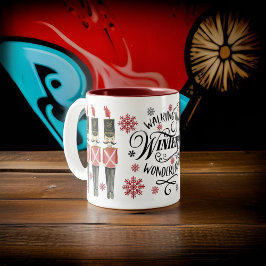 Caneca De Café Em Dois Tons Nutcracker Winter Wonderland Script Snowflake