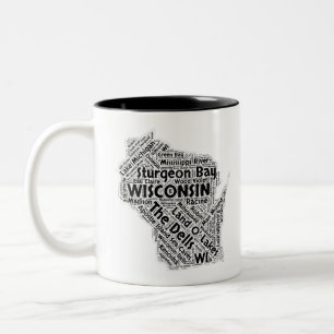 Caneca De Café Em Dois Tons Nuvem da palavra do estado de Wisconsin
