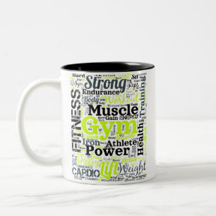 Caneca De Café Em Dois Tons Nuvem de Palavras de Treino de Academia Forte