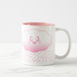 CANECA DE CAFÉ EM DOIS TONS NUVENS KAWAII CHUVOSO CORAÇÕES AMOR DOCE