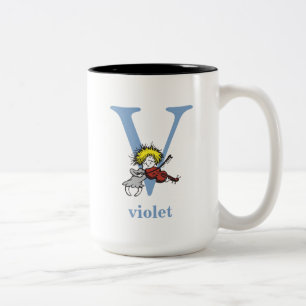Caneca De Café Em Dois Tons O ABC do Dr. Seuss: Letra V - Azul  Adicione Seu N