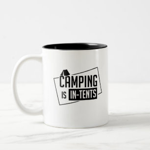 Caneca De Café Em Dois Tons O Acampamento Está Em Tendas