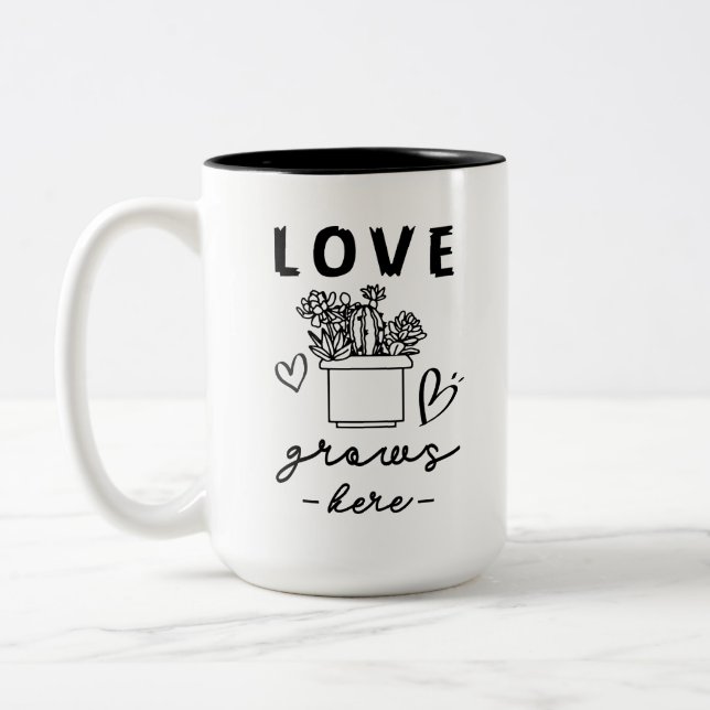 Caneca De Café Em Dois Tons o amor cresce aqui (Esquerda)