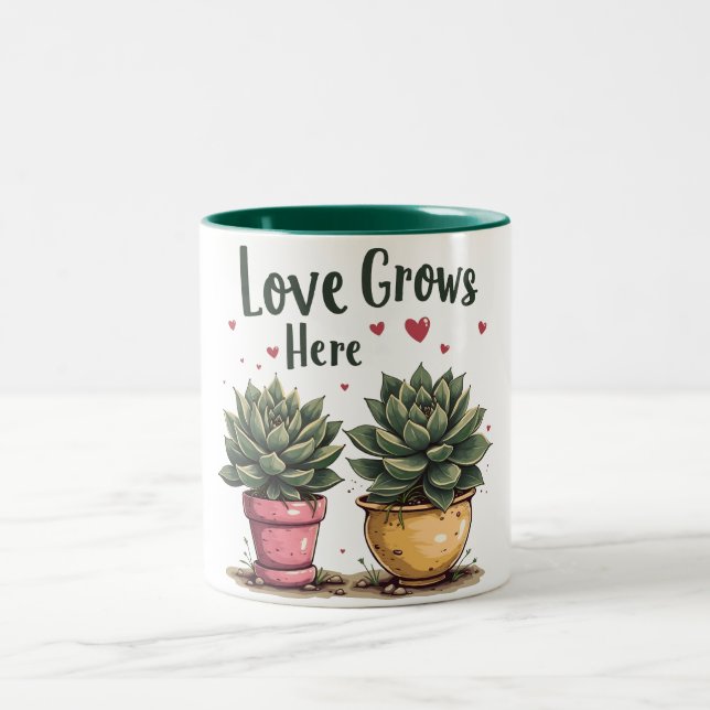Caneca De Café Em Dois Tons O Amor Cresce Aqui (Centro)