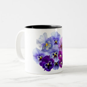 Caneca De Café Em Dois Tons O amor perfeito azul floresce Pansies florais do