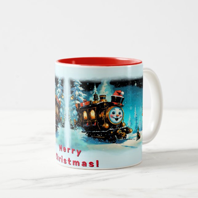 Caneca De Café Em Dois Tons O Comboio Presente - Cena de Natal (Frente Esquerda)