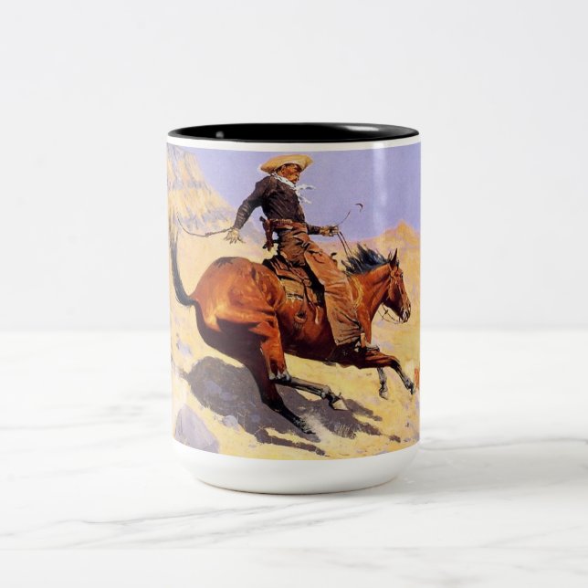 Caneca De Café Em Dois Tons O Cowboy (por Frederic Remington) (Centro)