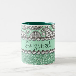 Caneca De Café Em Dois Tons O cristal de rocha de Paisley do brilho do Aqua