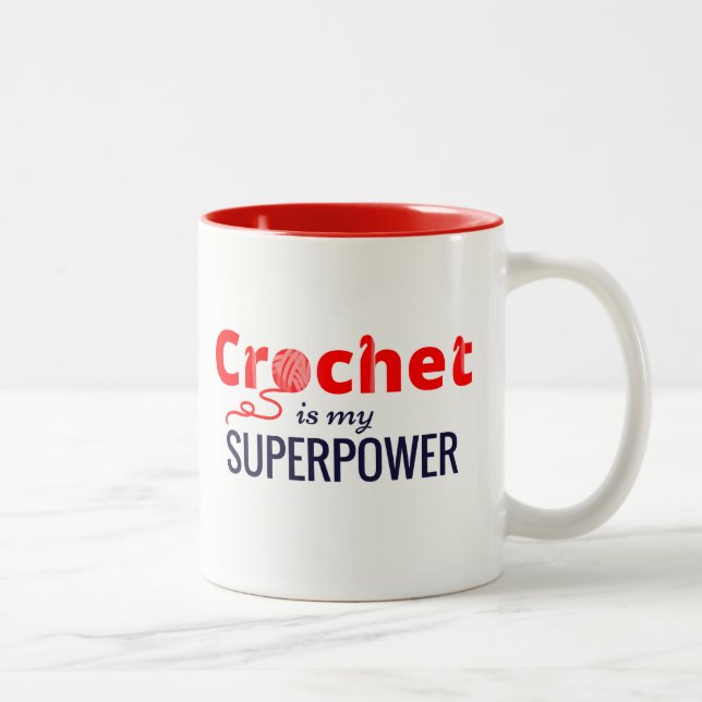 Caneca De Café Em Dois Tons O Crochet é minha superpotência no vermelho (Direita)