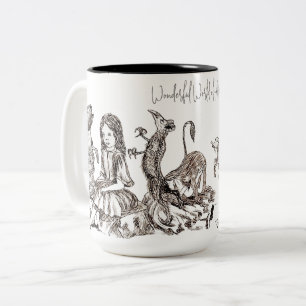 Caneca De Café Em Dois Tons O Croquet Flamingo da Rainha Vintage Alice Art