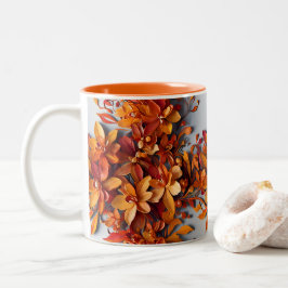 Caneca De Café Em Dois Tons O Design de Padrão Floral Laranja