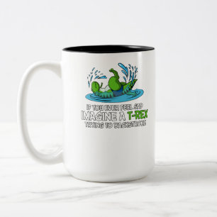 Caneca De Café Em Dois Tons O dinossauro engraçado de T-Rex deia a natação 