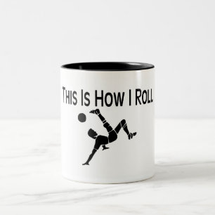 Caneca De Café Em Dois Tons O futebol isto é como eu rolo o jogador de futebo